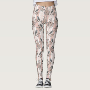Perzik Streep Bloemrijke Vogel Elegant (2) Leggings