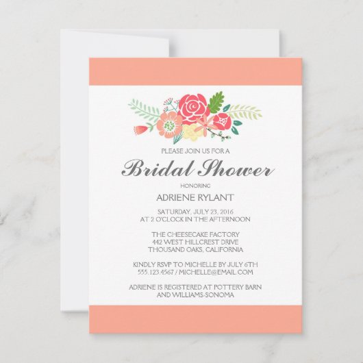 perzik strepen bloemenbruids douche uitnodiging (Voorkant)