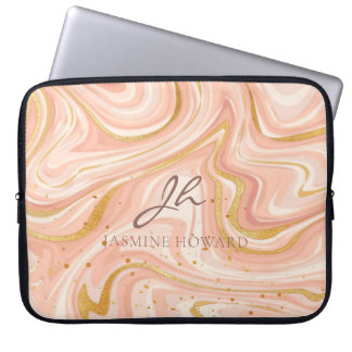 Perzik Taart Marmer Goud Glitter Laptop Sleeve