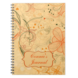 Perzik Tangerine Bloemen Krullen Aangepast Notitieboek