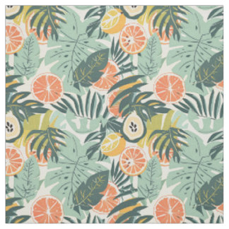 Perzik Tropisch Fruit Patroon Stof