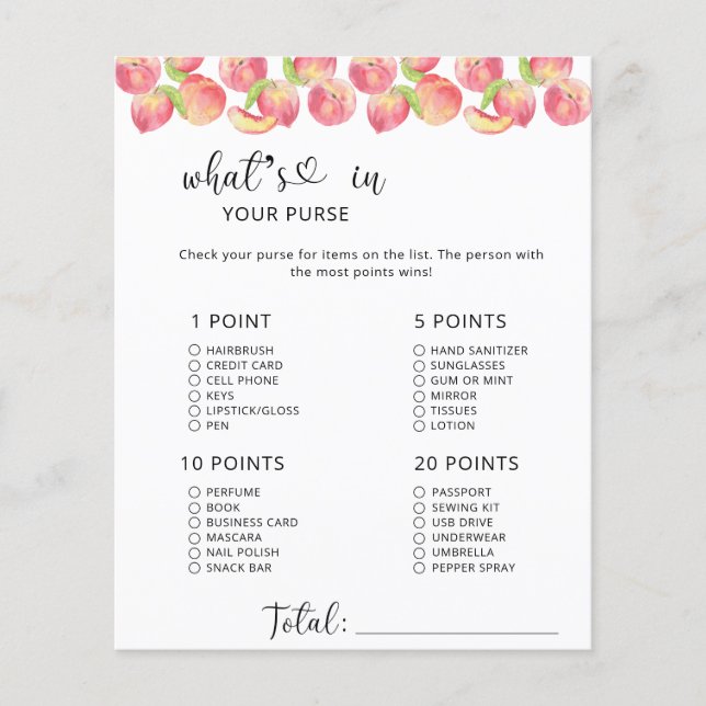 Perzik Wat zit er in je tas spel (Voorkant)