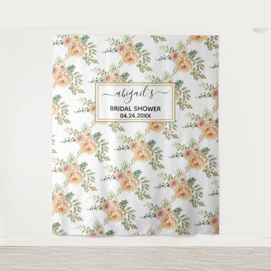 Perzik waterverf bloemen bloem bruiloftsdouche wandkleed (Voorkant)