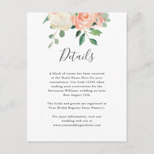 Perzik Waterverf Bloemen Bruiloft Details Info Informatiekaartje