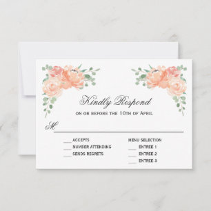 Perzik Waterverf Bloemen Bruiloft RSVP met Entree Kaartje