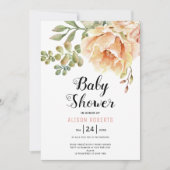 Perzik waterverf bloemen en bladeren baby shower kaart (Voorkant)