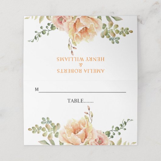 Perzik waterverf bloemen en bladeren bruiloft (Buitenkant ongevouwen)