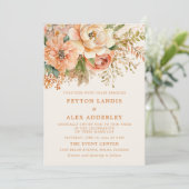 Perzik Waterverf Bloemen Salie Groene Cream Bruilo Kaart (Staand voorkant)