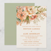 Perzik Waterverf Bloemen Salie Groene Cream Bruilo Kaart (Voorkant / Achterkant)