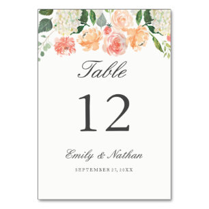 Perzik Waterverf Bloemen Tafel Aantal Kaarten