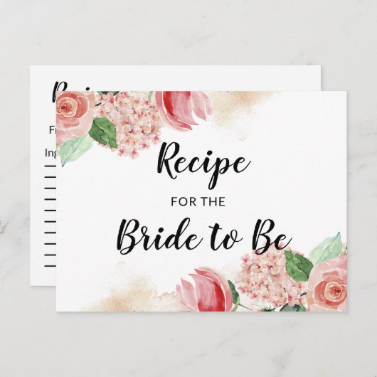 Perzik Waterverf Bloemen Vrijgezellenfeest Recept  Briefkaart (Voorkant / Achterkant)