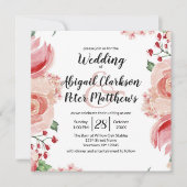 Perzik Waterverf Bloemengrens Bruiloft Plein Kaart (Voorkant)