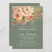 Perzik Waterverf Bloemige Salie Groene Trouwdag Kaart (Voorkant / Achterkant)