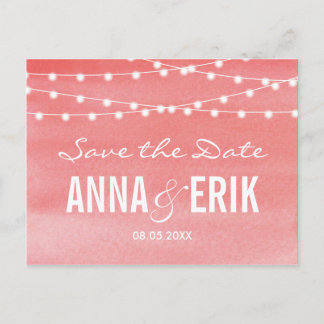 Perzik Waterverf Slingerlichten Save The Date Aankondigingskaart