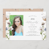 Perzik Wilde Bloem Calligrafie Verjaardagsfeestje Kaart (Voorkant / Achterkant)