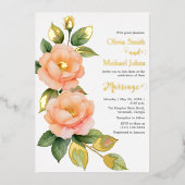 Perzik wilde rozen bruiloft uitnodiging (Voorkant)