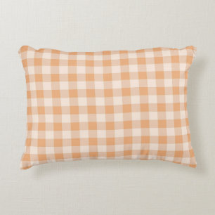 Perzik wit geruit gingham patroon accent kussen