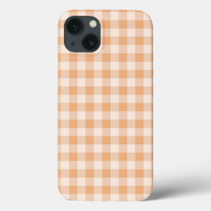 Perzik wit geruit gingham patroon iPhone 13 hoesje