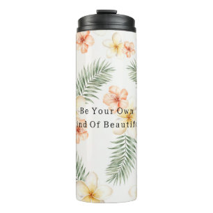 Perzik Witte Hibiscus Bloemen Groene Bladeren Thermosbeker