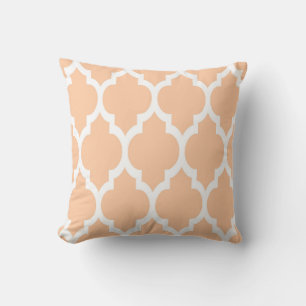 Perzik Witte Marokkaanse Quatrefoil Patroon #4 Kussen