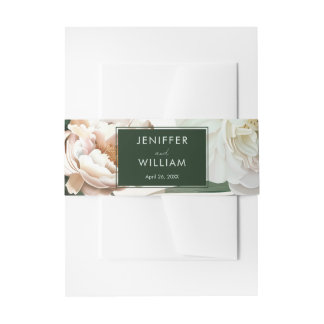 Perzik Witte Pioenen & Groene bladeren Bloemen bru Uitnodigingen Wikkel
