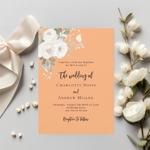Perzik witte rozen bloemen bruiloft kaart