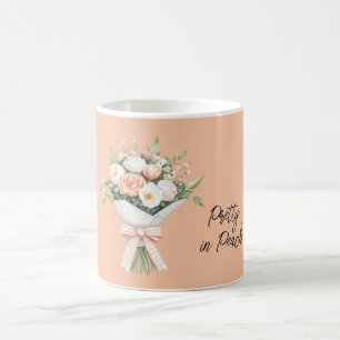 Perzik Witte Rozen Bloemstuk Strik Koffiemok