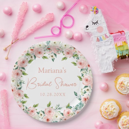 Perzik Witte Waterverf Bloemen Vrijgezellenfeest Papieren Bordje (Feest)