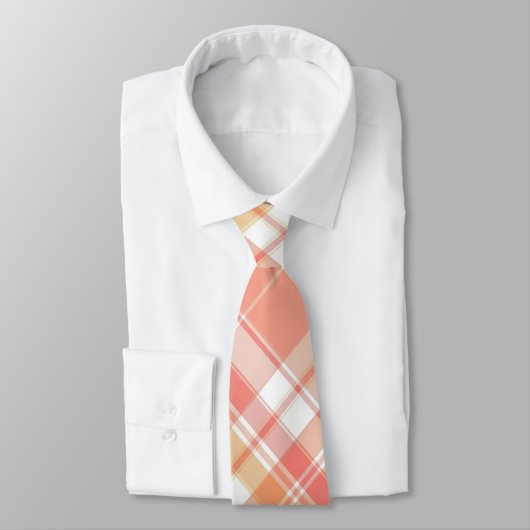 Perzik, zalm en witte plaid stropdas (Gebonden)