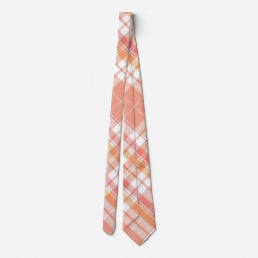 Perzik, zalm en witte plaid stropdas (Achterkant)