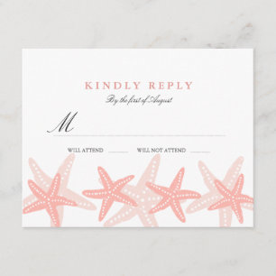Perzik Zeester Strand Bruiloft RSVP Kaartje