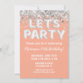 Perzik Zilver Glitter Verjaardagsfeestje Kaart (Voorkant)