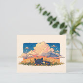 Perzik Zonsondergang Wolk Slaande Zwarte Kat Briefkaart (Staand voorkant)