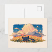 Perzik Zonsondergang Wolk Slaande Zwarte Kat Briefkaart (Voorkant / Achterkant)