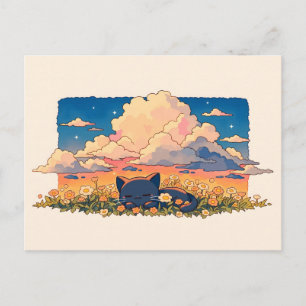 Perzik Zonsondergang Wolk Slaande Zwarte Kat Briefkaart
