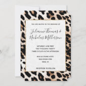 Perzik zwart crème luipaard bruiloft kaart (Voorkant)