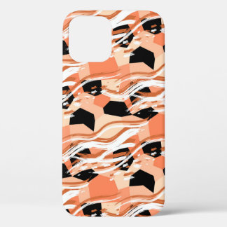 Perzik Zwart Wit Abstract Patroon. iPhone 12 Hoesje