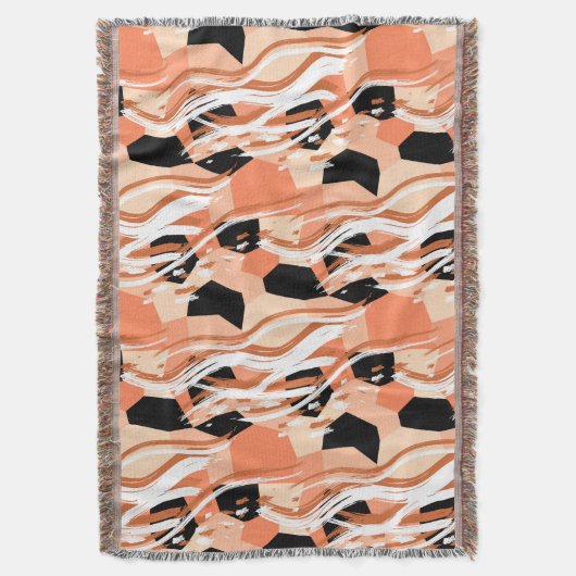 Perzik Zwart Wit Abstract Patroon. Deken (Voorkant Verticaal)