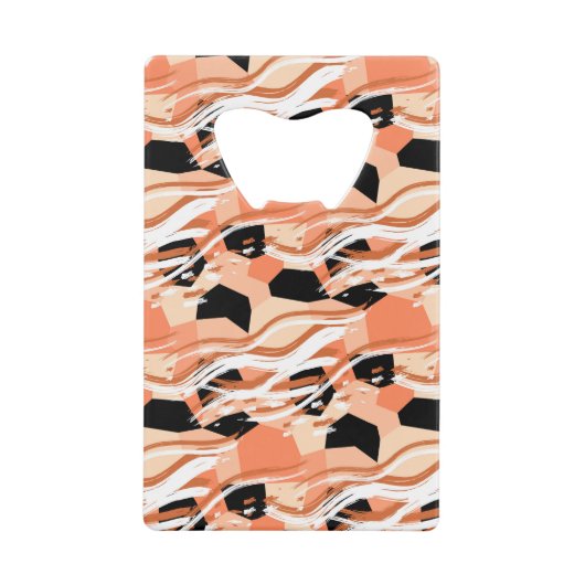 Perzik Zwart Wit Abstract Patroon. Kredietkaart Flessenopener (Voorkant)