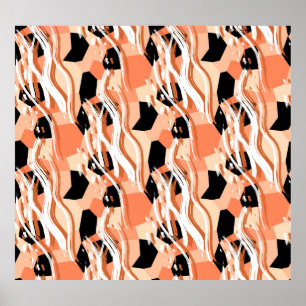 Perzik Zwart Wit Abstract Patroon. Poster