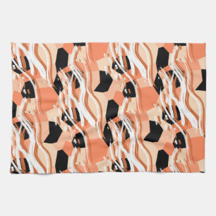 Perzik Zwart Wit Abstract Patroon. Theedoek