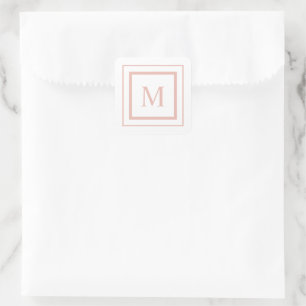 Perzikbeige en witte vierkante-grensmonogram vierkante sticker
