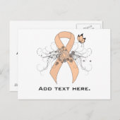 Perzikbewustmakingslint met vlinder briefkaart (Voorkant / Achterkant)