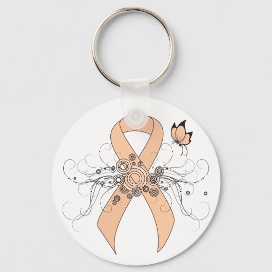 Perzikbewustmakingslint met vlinder sleutelhanger (Voorkant)