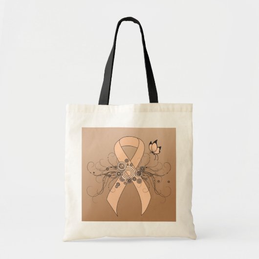 Perzikbewustmakingslint met vlinder tote bag (Voorkant)