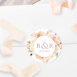 Perzikblindheid met Coral Wedding Envelope / Favor Ronde Sticker