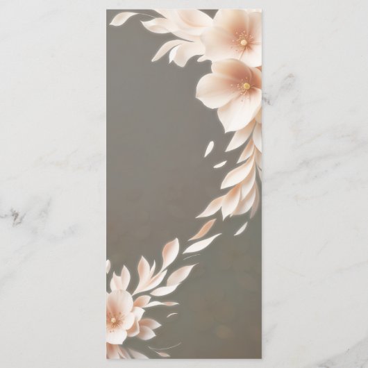 Perzikbloemblaadjes taupe bruin bruiloft menu (Achterkant)