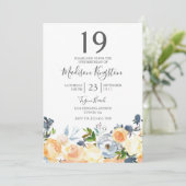 Perzikbloemen 19e verjaardag Uitnodiging (Staand voorkant)