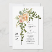 Perzikbloemen, boog- en monogram bruiloft kaart (Voorkant)