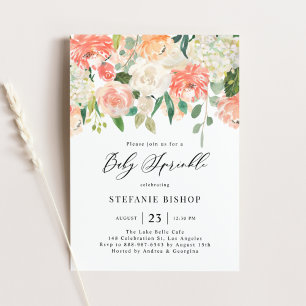 Perzikbloemen en Ivory Waterverf Flowers Baby Spri Kaart